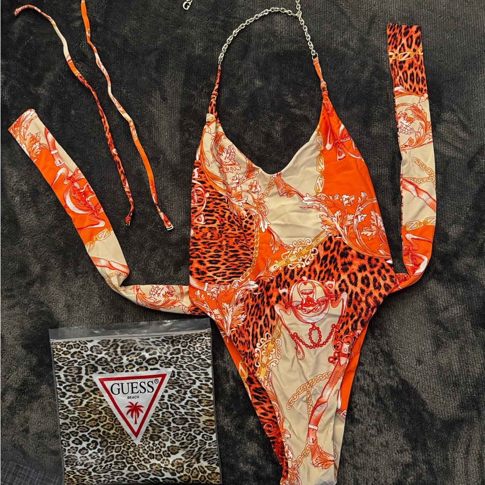 Guess Vibrant Orange & Cream Bodysuit - Bathing suit - one-piece, Animal Print